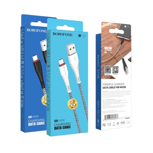 Кабель USB - MicroUSB Borofone BX25 (оплетка нейлон) Черный