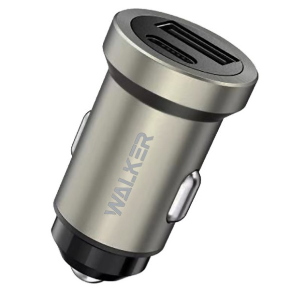 AЗУ WALKER 2в1 WCR-21, 2.1А, 10,5Вт, USBx2, блочок + кабель Type-C, серебряное