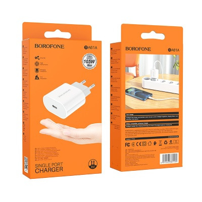 СЗУ (Зарядное устройство) BOROFONE BA61A Origin single Type-C, 2.1A, белый