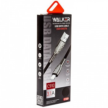 Кабель зарядки USB-Type-C Walker C910 (тканевая оплетка, 3.1А, 1м) Черный