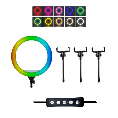 Светодиодная кольцевая лампа RGB CXB-460 со штативом, тремя держателями для телефона, диаметр 46 см