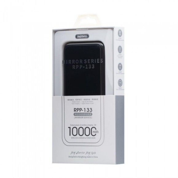 Внешний Аккумулятор (Power Bank) Remax RPP-133 10000 mAh (2A, беспроводная зарядка, LCD) Черный