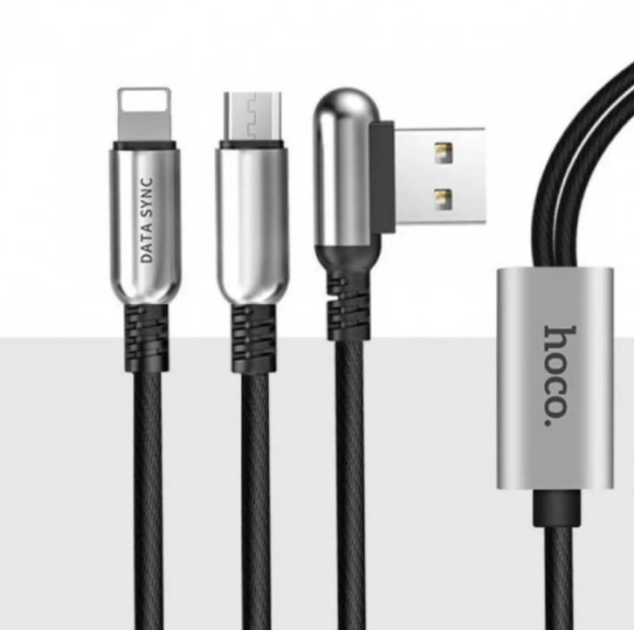 Кабель зарядки 2 в 1 [Lightning + MicroUSB] Hoco U17 (1.5 м.) Черный
