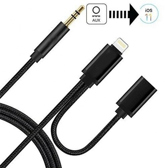 Адаптер AUX-2 в 1 для (3.5mm +Lightning) черный 