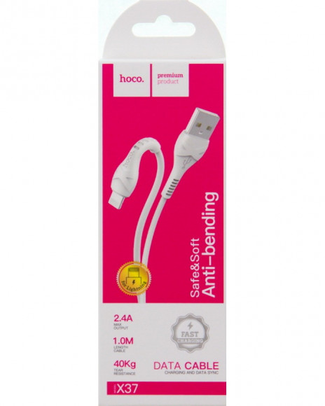 Кабель зарядки USB - Lightning Hoco X37 (1m) Белый Кабель зарядки USB - Lightning Hoco X37 (1m) Белый